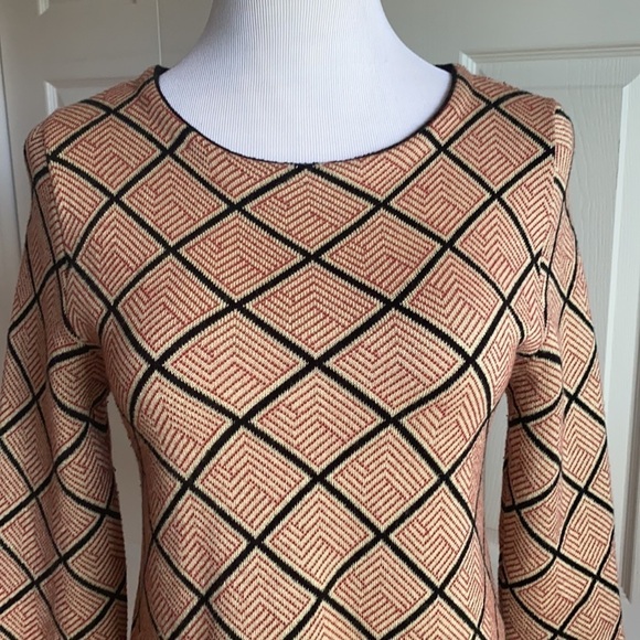 Zara Knit Red, Black & Tan Geometric Print Dress Size Medium - Picture 2 of 10
